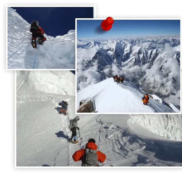 Collage of people travelling and trekking
